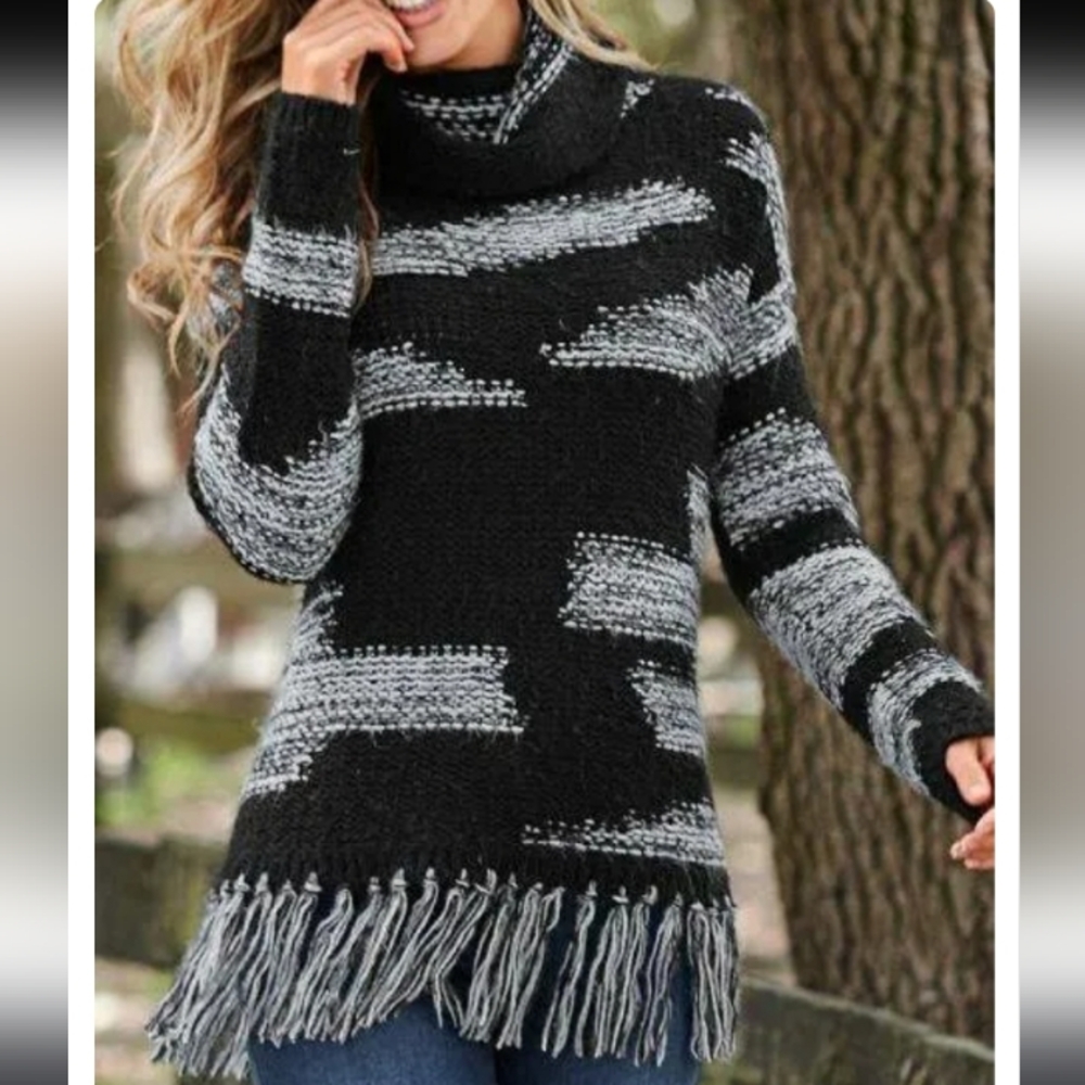 🦄Venus Stylish ACRYLIC Black and Gray Women's Sweater SIZE XL 24"Pit